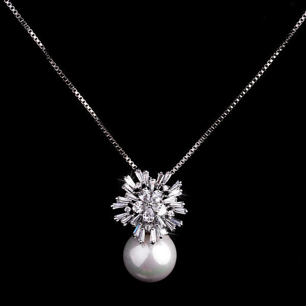 Vilma Pearl Starburst Pendant Necklace — Pearl zircon necklace Silver