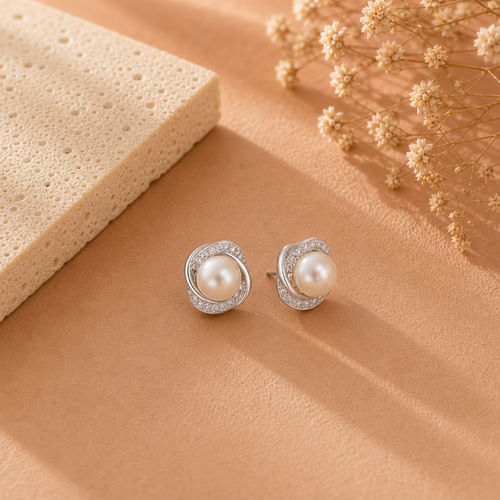 Eira Pearl Halo Stud Earrings