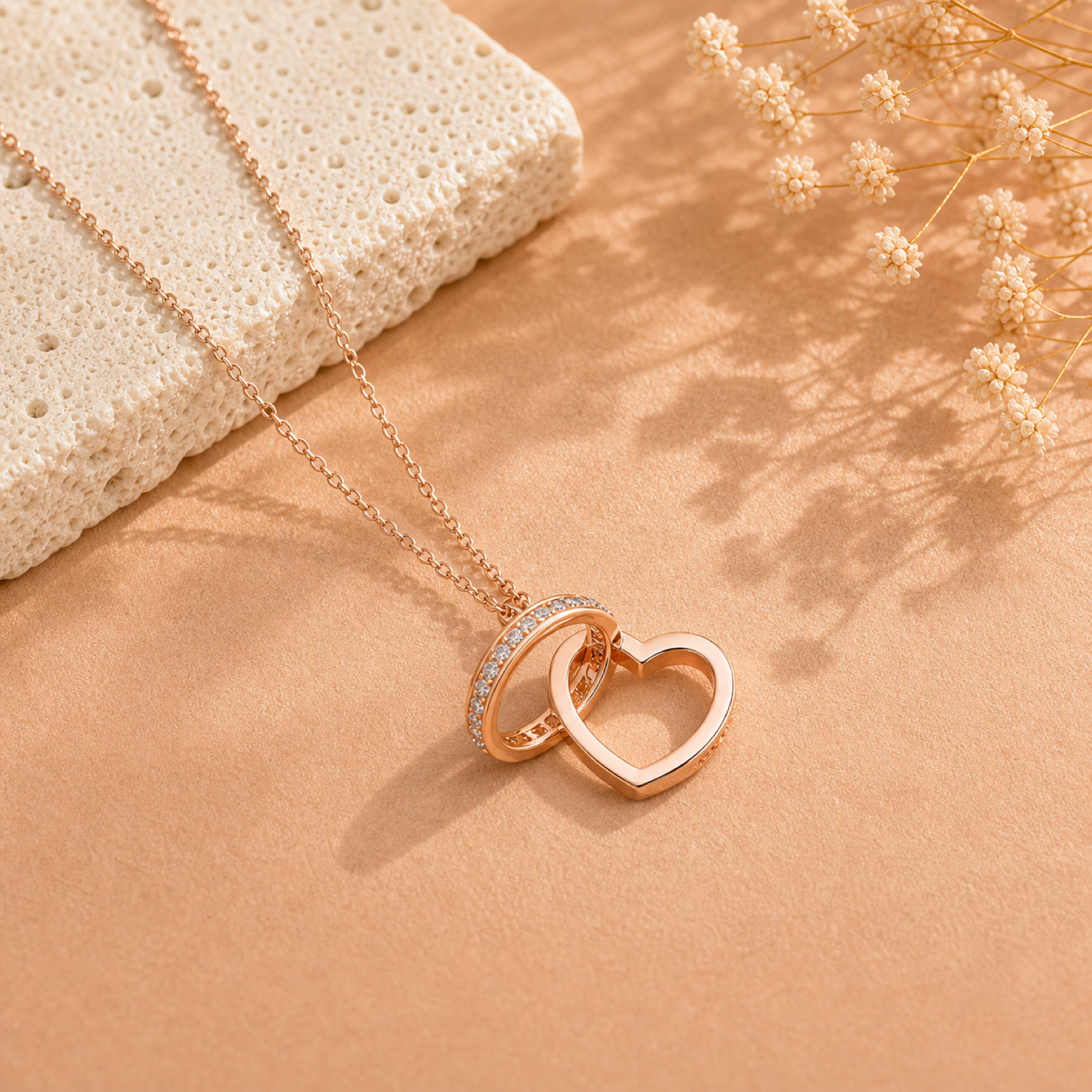 Tilda Double-Ring Heart Pendant Necklace