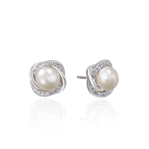 Eira Pearl Halo Stud Earrings