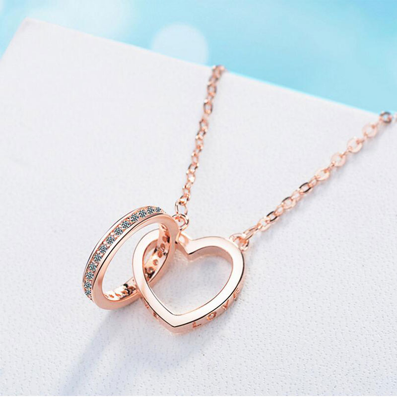 Tilda Double-Ring Heart Pendant Necklace