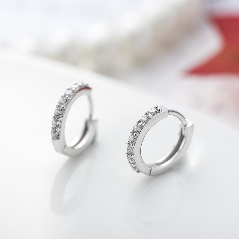 Ines Pave Huggie Hoops — Sterling Silver Earring With D