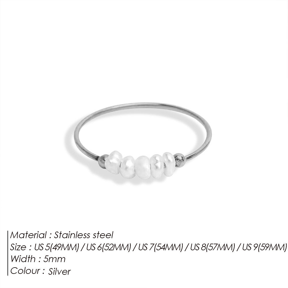 Vilja Pearl Wire Ring — Silver / 5